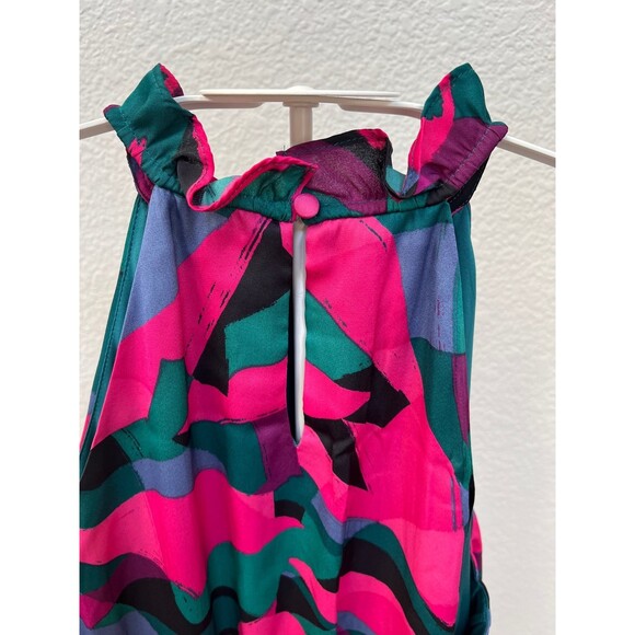 Nine West Size Large NWT Pink Green Flowy Halter Neck Tank Top Blouse Shirt - Picture 4 of 6